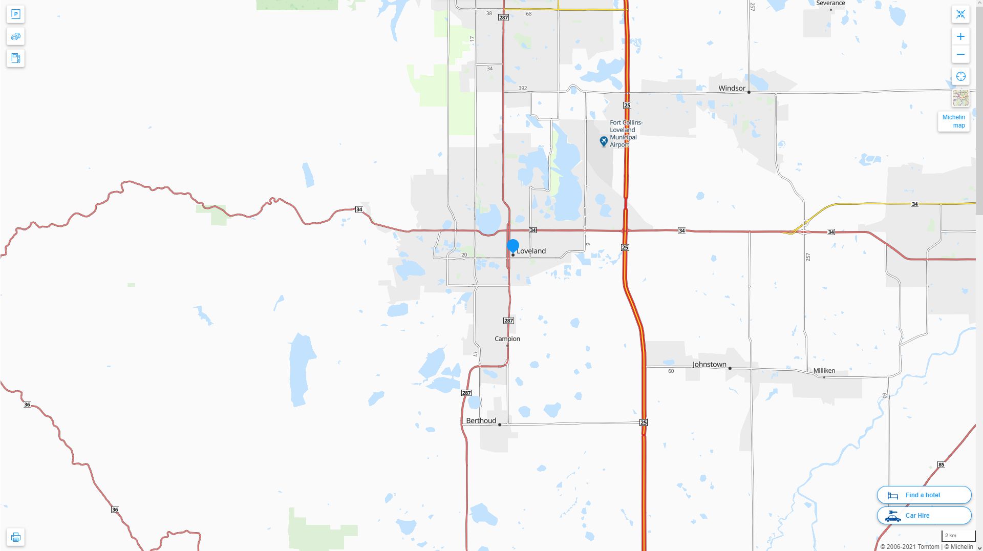 Loveland Colorado Highway and Road Map